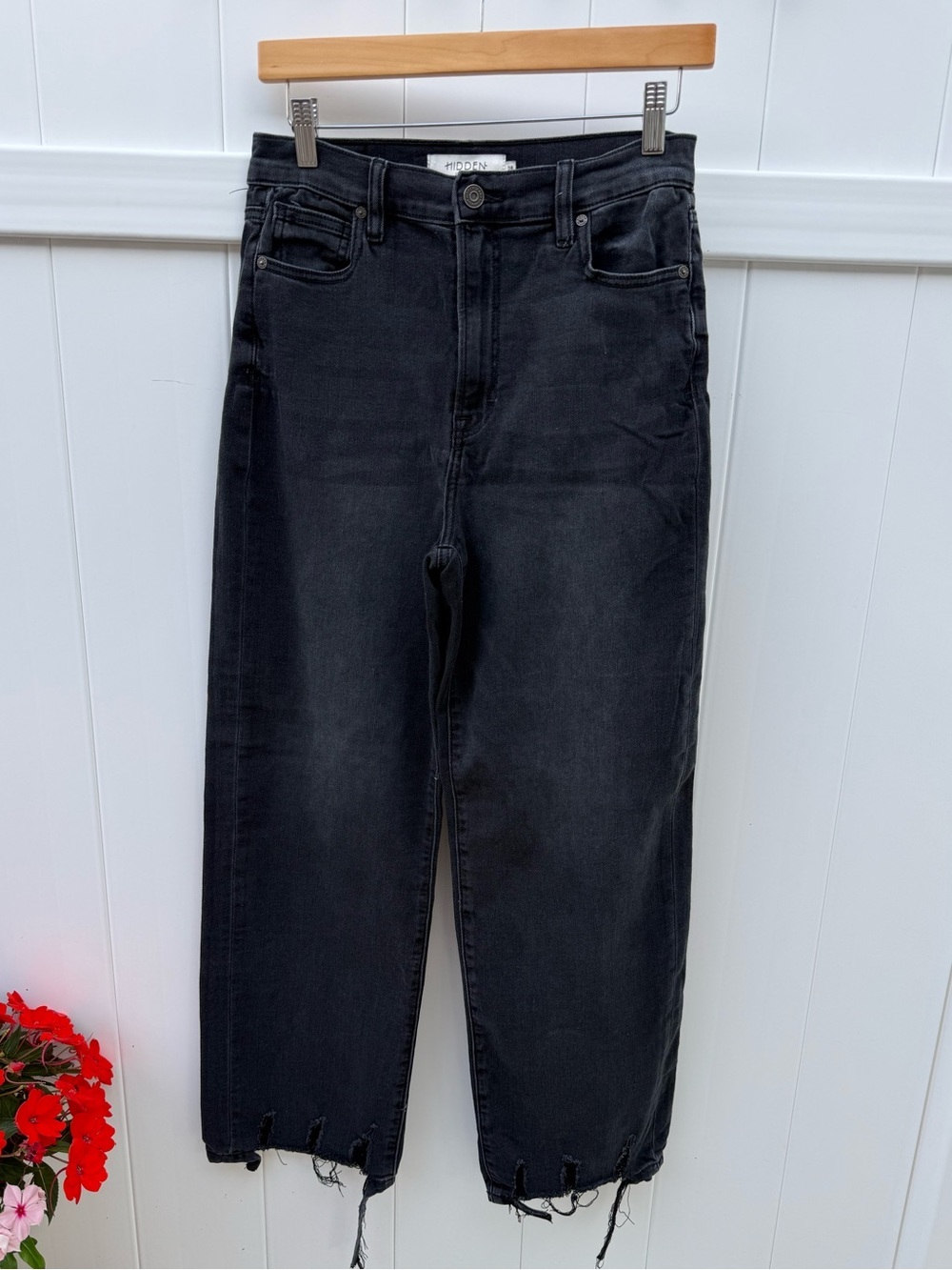 Raw Hem Hidden Black High-Rise Straight Jeans